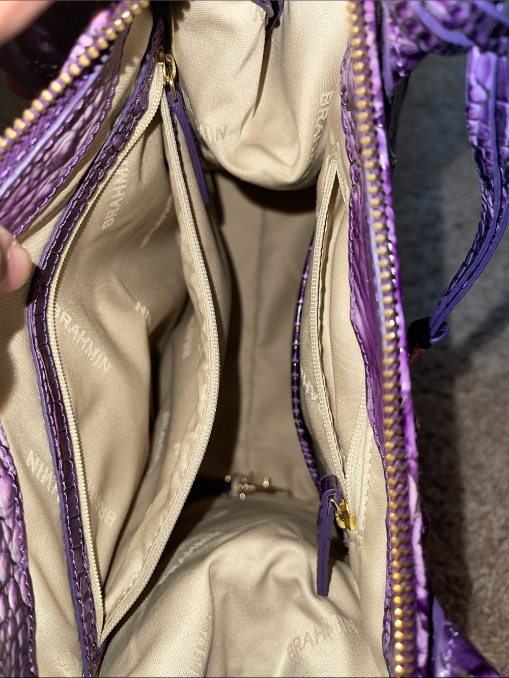 Brahmin Purple Croc-Embossed Leather Satchel with Gold Charm - Picture 8 of 8